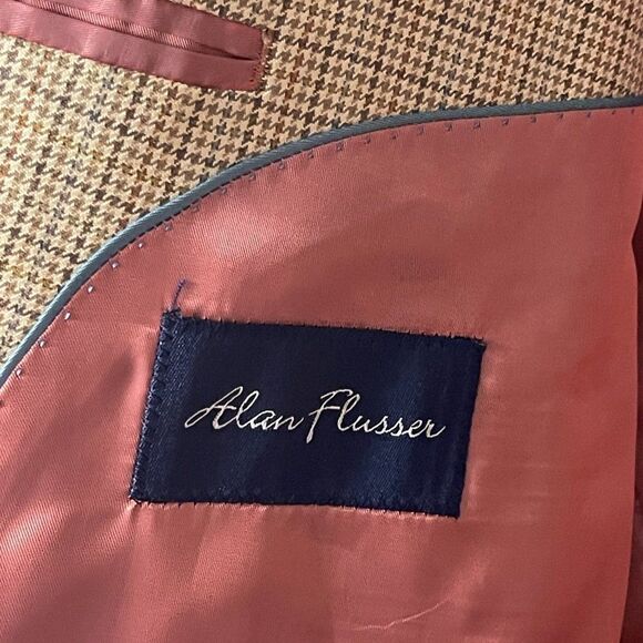 Alan Flusser Blazer Sport Coat Tan Plaid Pink Lining - Picture 5 of 11
